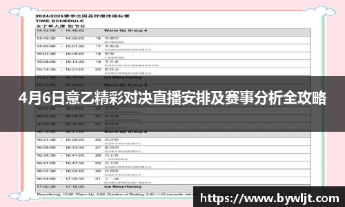 4月6日意乙精彩对决直播安排及赛事分析全攻略